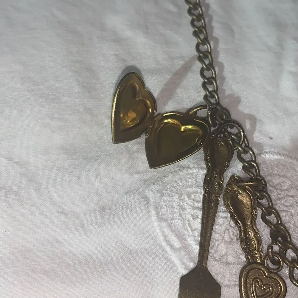 Vintage Steam Punk Whimsical mantle clock large folk art skeleton key Locket cha